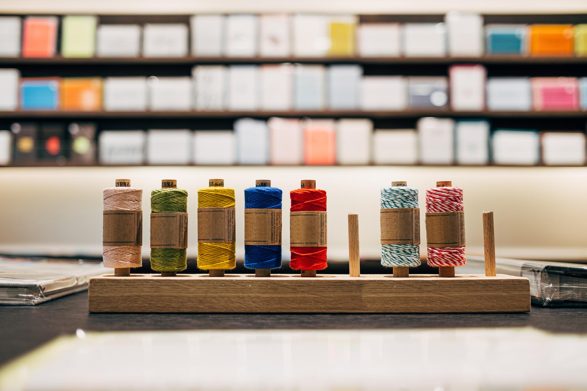Reception and sample shelf in embroidery studio